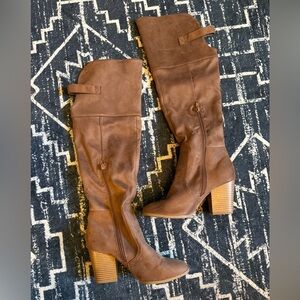 Brown Knee-High Boots with Block Heel